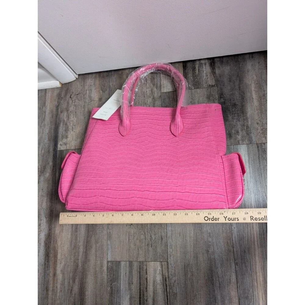 NWT NEW Diane Gilman Tote Faux Crocodile Leather Hot Pink XL Tote Bag Purse - Picture 12 of 13